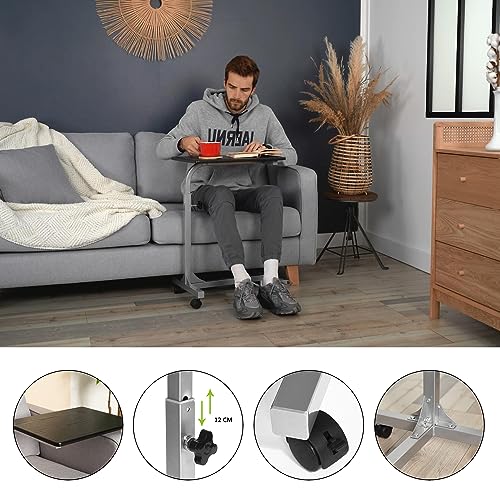 MEUBLE COSY Laptoptisch Höhenverstellbar mit Rollen Laptopständer Beistelltisch Sofatisch Nachttisch, Gestell aus Metall, Tischplatte aus Holz, Schwarz, 48x37x79 cm – Bild 5