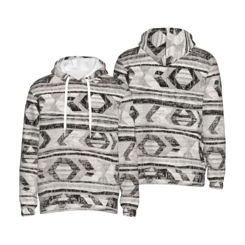 Sweat à capuche gris homme imprimé tribal graphique pull cordon serrage - 7