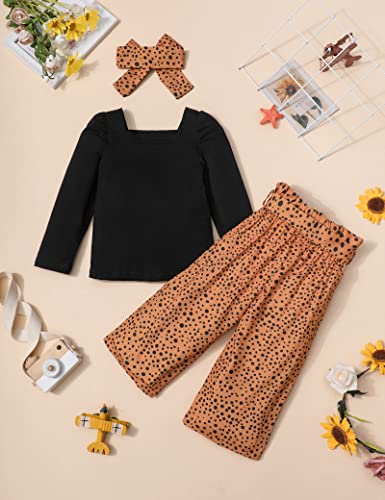 Image of Girl Clothes, Toddler Girl Clothes Square Neck Puff Long Sleeve Top Striped Pants Headband 3Pcs Fall Clothes Set