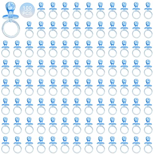 100 Pieces 2.75 Inch Baby Pacifier Baby Shower Plastic Pacifier for Baby Shower Pacifier, Gender Show Party Decoration DIY Baby Shower Birthday Party Gift (Blue)