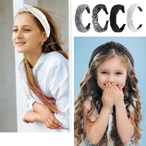 Kotkiddy 4 sztuki opasek na czoło dla kobiet, antypoślizgowe, modne, damskie opaski na czoło do włosów, słodka opaska do włosów dla kobiet, wzór panterki (czarne i białe)