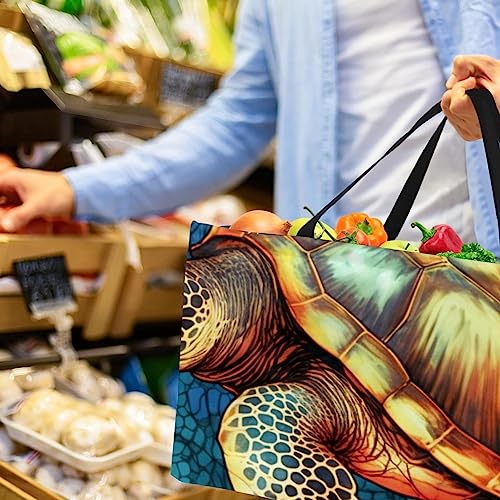 Sac d'épicerie réutilisable avec motif coloré tortue de mer sac fourre-tout - 7