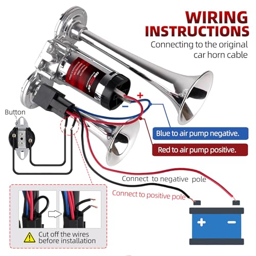 Cenzhiwen Air Horn for Car/Trucks, 150dB Super Loud Train Horn,with All-in-One 12V Air Compressor,Car Horn-Universal Fit for Any 12V SUV/Motorcycle/Trucks/Pickup/Boats (silvery with button) by cenzhiwen - Image 6