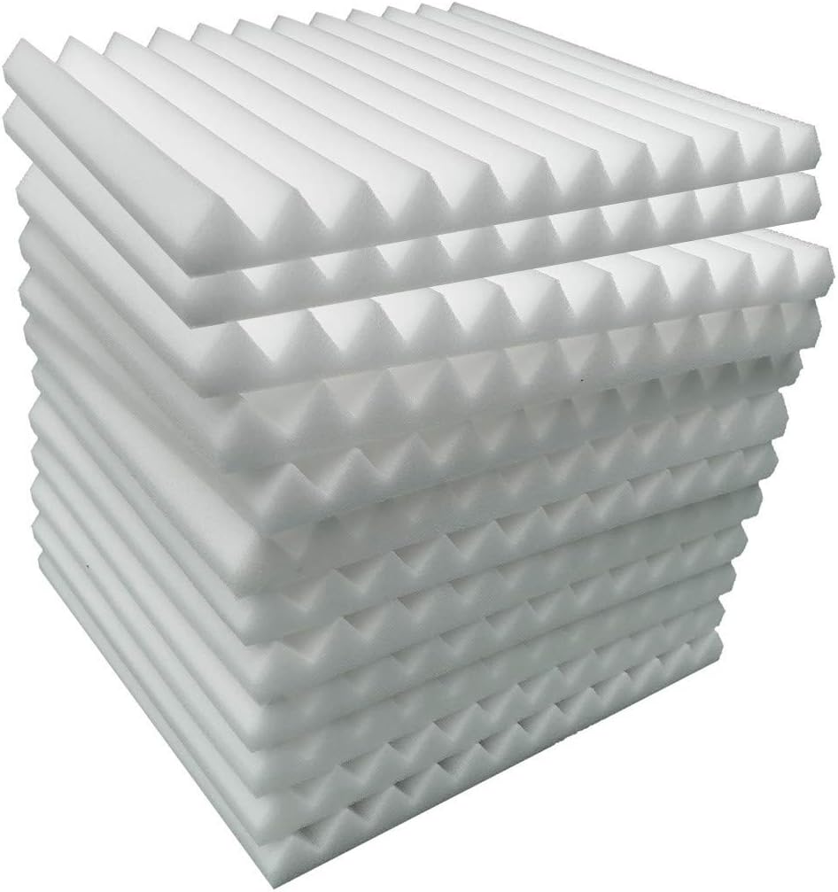 12Pcs of 30 X30 X 2.5cm Acoustic Home Studio Soundproof Treatment Accessories Foam DIY Studio KTV Soundproofing Wall Panel Tiles Sound Insulation Foam Panel Sound Stop Absorption Sponge (White) [Energy Class A+++]