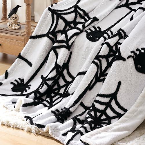 weigelia Halloween Throw Blanket - White Cute Spider Web Design Fleece Throw for Decorating Couch Bed Sofa, Soft Cozy Plush Halloween Blanket Gift for Kids Women, 50'' x 60''
