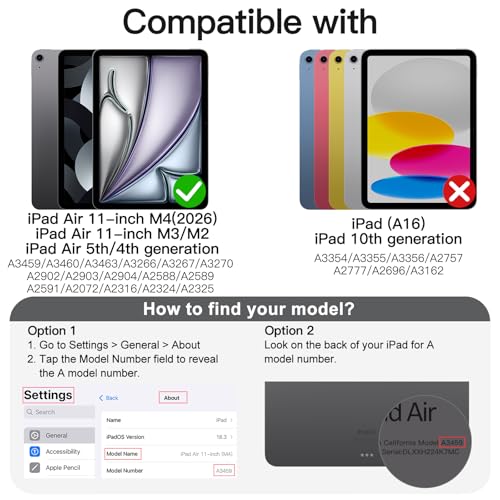 JETech Rotating Case ONLY for iPad Air 11-Inch M4/M3/M2 (2026/2025/2024), iPad Air 5/4 (2022/2020 5th/4th Generation 10.9-Inch), 360 Degree Rotation Protective Stand Cover Clear Back (Starlight) by JETech - Image 2