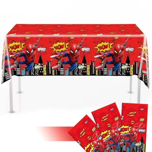 IKTMGFS Spider Table Cloths - 3 Pcs Cartoon Spider Disposable Plastic Waterproof Table Covers Yellow Cartoon Party Supplies for Birthday & Themed Party Decor