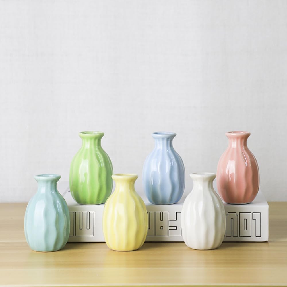 Vaso Piccolo Jarrón Fatto A Mano in Ceramica, Mini Vaso per Fiori, Moderno Vaso con Effetto Increspatura dell'Acqua per Fiori, Soggiorno, Tavolo da Pranzo, Ufficio, Libreria, D, Set of 6