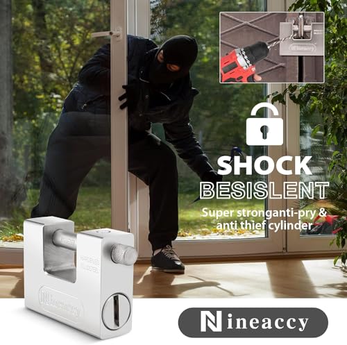 Image of WDFAACK 5 Keys Super Silver Heavy Duty Padlock Lock for Garage Warehouse Shipping Container