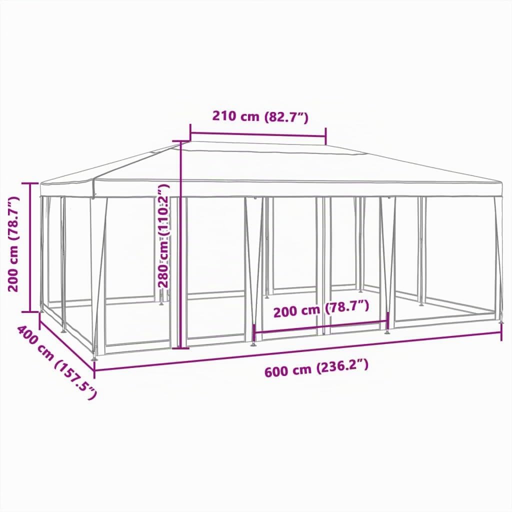Carpa para Fiestas 10 Paredes de Malla HDPE Gris Antracita 6x4m