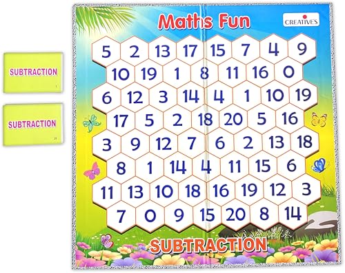 Image of Creative's Maths Fun Subtraction, 5-in-1 Maths Board Game, 60 Counters 4 Colours, 2 Sets 0-20 Play Cards, Five Subtraction Card Games Educational Game for Kids, Build Subtraction Skills Ages 5+