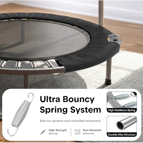 Image of SereneLife 40 inch Foldable Mini Trampoline for Adults - Compact Fitness Rebounder with Adjustable Foam Handle, Exercise Trampoline with Max Load 330lbs, Indoor /Garden Whole-Body Workout