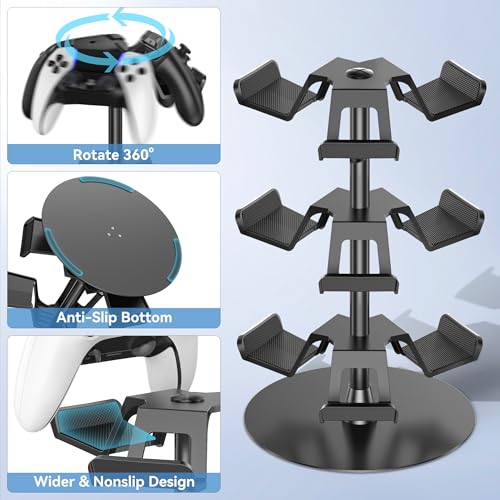 Headset Stand 3 Tiers for Desk, Rotatable Gaming Controller Stand for PS5/PS4/Xbox/Switch2/PS Portal/Phone, Universal PC Gamer Gift Accessory Controller/Headphone Holder for 9 Packs Controller - Image 4