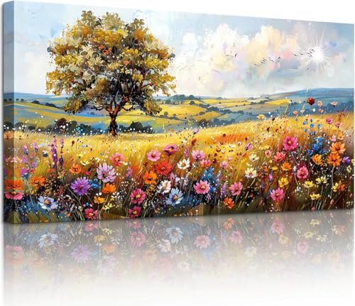 lianyibo Spring Landscape Wall Art, Nature Tree Wildflower Large Canvas Prints, Modern Farmhouse Living Room Bathroom Decor(30x60/Inner frame)