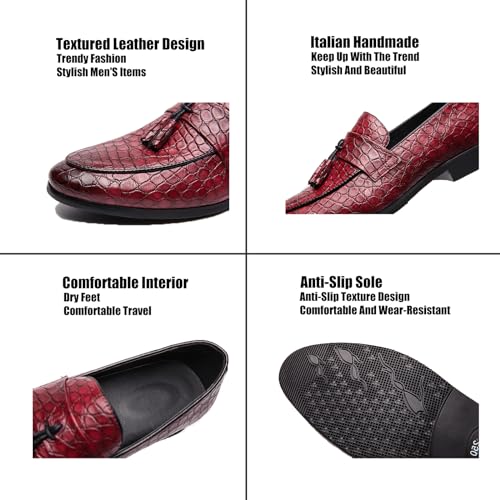 Men's Leather Print Dress Loafers with Tassel Decor Fashion Classic Point Toe Handmade Slip-on Penny Loafer Low Top Non-Slip Luxury Business Formal Shoes2