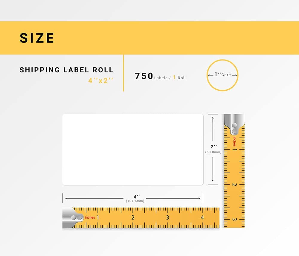 HOUSELABELS 4" x 2" Large Retail Labels on 1" Core Compatible with Zebra and Rollo Printers, 6 Rolls / 750 Labels per Roll