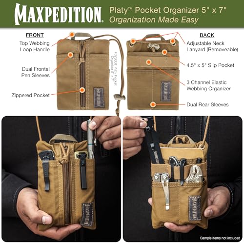 Image of MAXPEDITION Platy Pocket Organizer, Durable EDC Tool Pouch for Men, Neck Wallet with Paracord Lanyard, Holds Flashlight, Multitool, Pen, Notebook