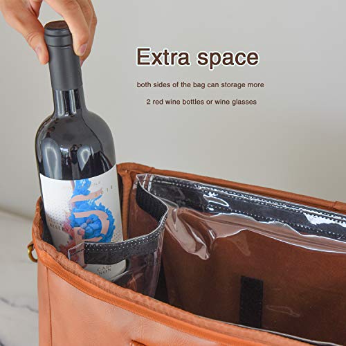 Freshore 6 Wine Bottles Carrier Leather Bag Insulated Cooler Travel