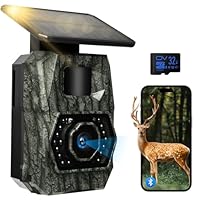 Wildkamera WLAN mit Handyübertragung App, Wildkamera Solar mit Akku 5200mAh Wildtierkamera mit Bewegungsmelder Nachtsicht 0,1s Auslösezeit Wildtierkamera Bluetooth Nachtsichtkamera, IP66 Wasserdicht