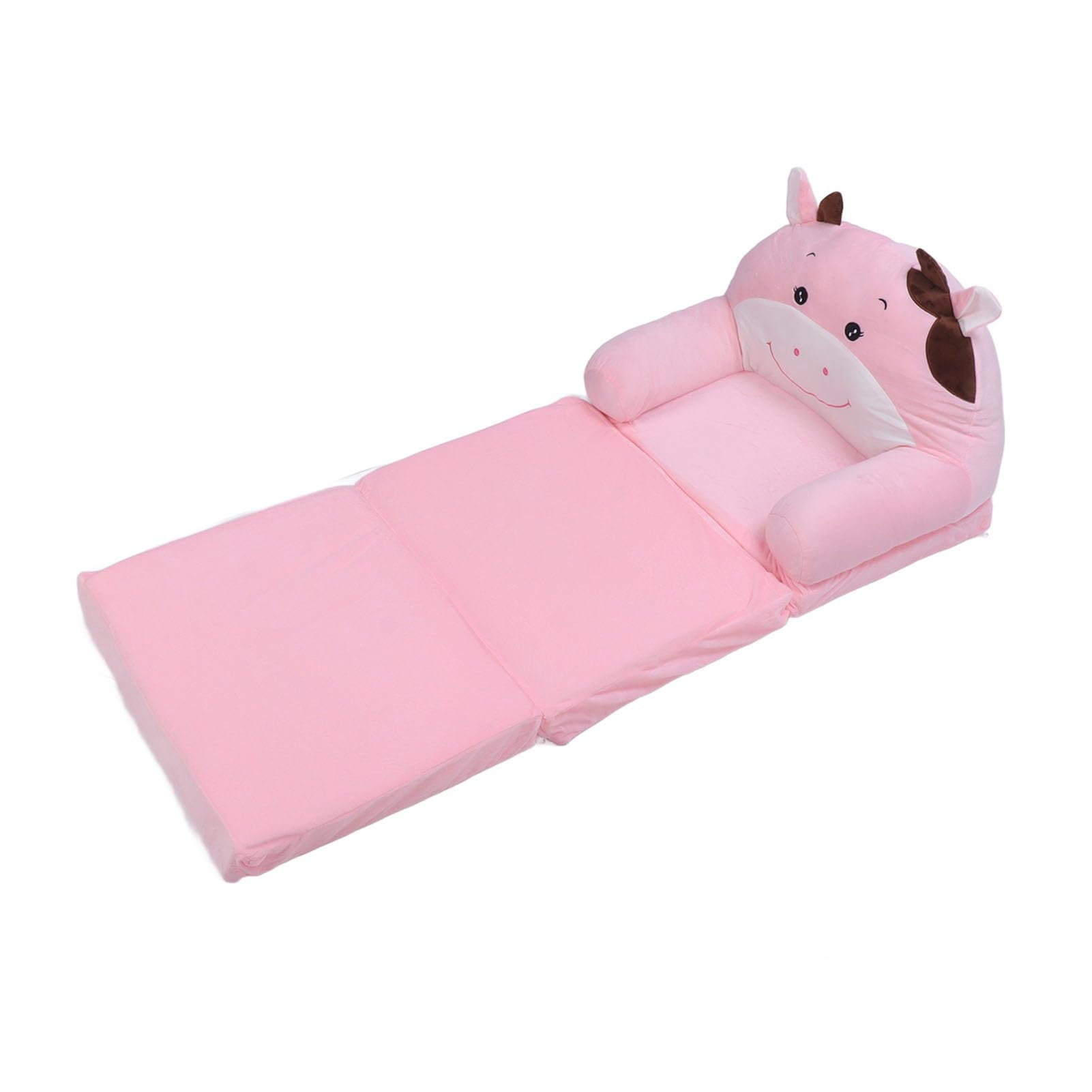 Składana Sofa dla Dzieci Cute Cartoon Miękka Wygodna Rozkładana Sofa dla Chłopców Dziewcząt Sypialnia w Różowym Kształcie Krowy (3 warstwy)