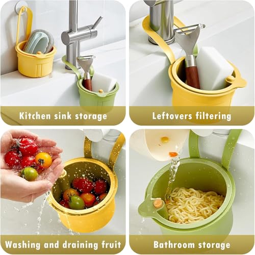 Image of SHOPPOFOBIX Kitchen Sink Drain Basket, Double Layer Strainer Food Waste Filter Baskets,Hanging Sink Drains Holder,Detachable Strain Basket, Easy to Clean (Yellow)