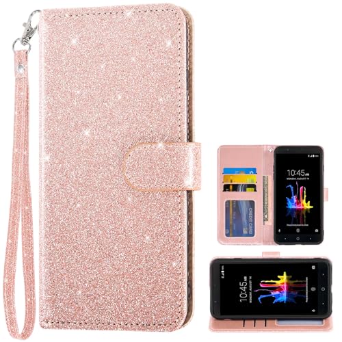 Asuwish Phone Case for ZTE Blade ZMax Z982 and Glitter Wallet Cover Card Holder Slot Stand Cell Accessories Protective Flip Folio Z Max Pro 2/Sequoia 982 Pink