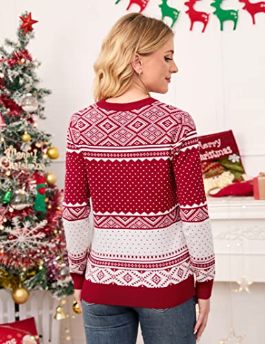 Image of MISSKY Family Christmas Sweater Crew Neck Reindeer Snowflakes Knitted Pullover for Women /Men /Kids