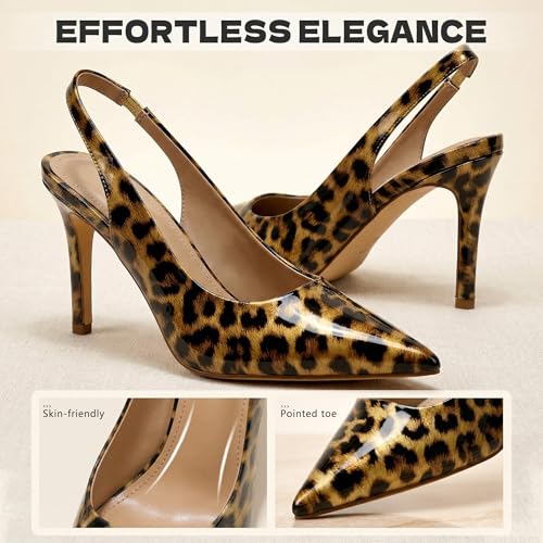 Image of heelchic Slingback Heels for Women Pointed Toe Stiletto Heel Closed Toe Pumps Slip on High Heels 2.95 inch Dress Pumps