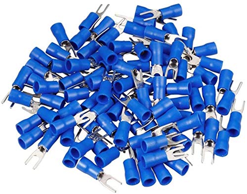 Rpi shop - Copper Fork Type Wire Lug, Battery Cable Ends, Furcate Fork Terminals Connectors, Insulated,Fit Cable Size:2.5 Sqmm (Color: Blue) pack of 50 Pcs