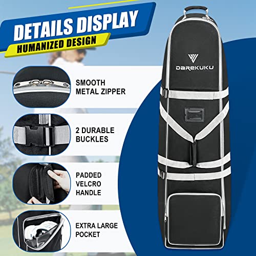 DAREKUKU Golf Travel Bag with Wheels, Lightweight & Portable Golf Club Travel Cover for Airlines, 4 Large Pockets,1200D Heavy Duty Oxford Wear-Resistant, Soft-Sided Foldable for Easy Storage (Grey)