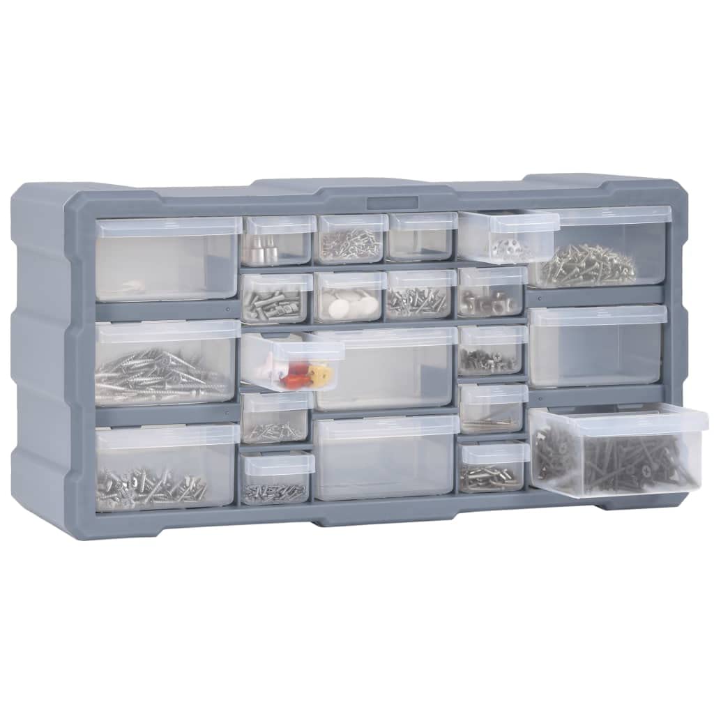 Organizador de varios cajones con 22 cajones de polipropileno, 49 x 16 x 25,5 cm, color gris, para reparación de garaje, cajones transparentes para tornillos, tuercas, tacos