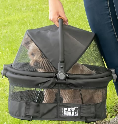 Pet Gear No-Zip View 360 Ultra Lite Pet Safety Carrier & Car Seat for Small Dogs & Cats, Push Button Entry, 15", Dark Charcoal