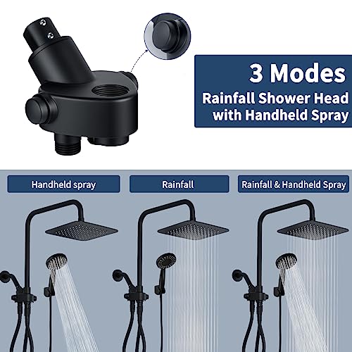 Vxv Rain Shower Head Combo, 8'' High Pressure Rainfall Shower Head With 5 Function Handheld Shower Spray, Dual Shower Head Combo With Adjustable Slide Bar, Luxury Matte Black #TOP2