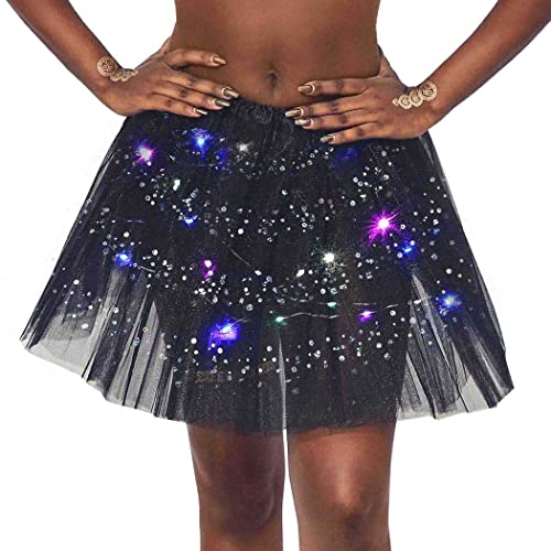 Reetan Led Tutu Skirt Light Up Layered Skirts Christmas Fashion Performance Tutu Costume For Women And Girls(Black With Sequins) #TOP1