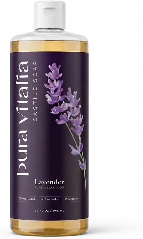 Sabonete líquido de Castela orgânico de lavanda Pura Vitalia com aloe vera, sem SLS, parabenos ou fragrância sintética, 946 mL
