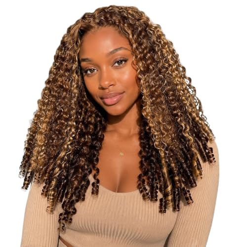 Image of XSY Highlight Ombre P2 /30# Half Wig Human Hair Burmese Curly 26 Inch 3 In 1 Drawstring Seamless Flip Over Half Wigs for Black Women Wear Go Headband Wig Beginner Friendly
