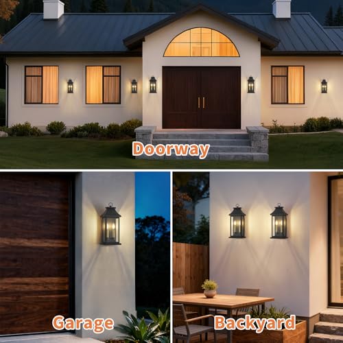 Image of 22'' Large Outdoor Light Fixture, 2 Pack Modern Black Exterior Wall Lantern