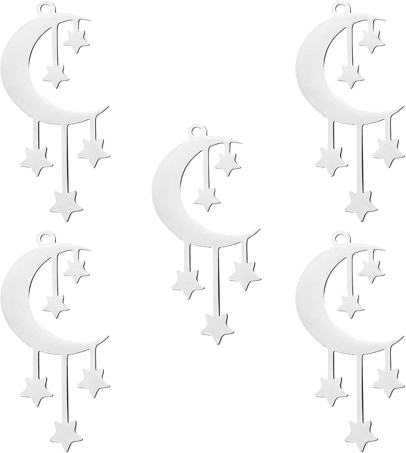 DICOSMETIC 5Pcs Stainless Steel Crescent Moon with Star Pendants Crescent with Star Pendants Big Moon with Little Star Charms Hypoallergenic Charms for Bracelet Necklace Earrings Making