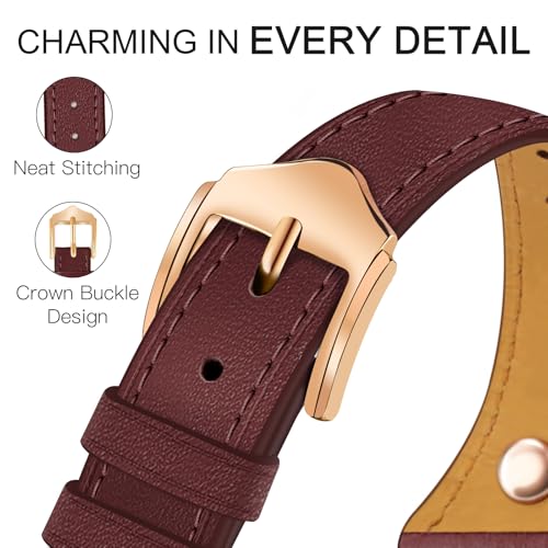 Image of JR.DM Slim Leather Bands Compatible with Apple Watch Band 38mm 40mm 41mm 42mm 44mm 45mm 46mm 49mm, Genuine Leather Band with Charms, Feminine Design for Iwatch Ultra SE Series 11 10 9 8 7 6 5 4 3 2 1