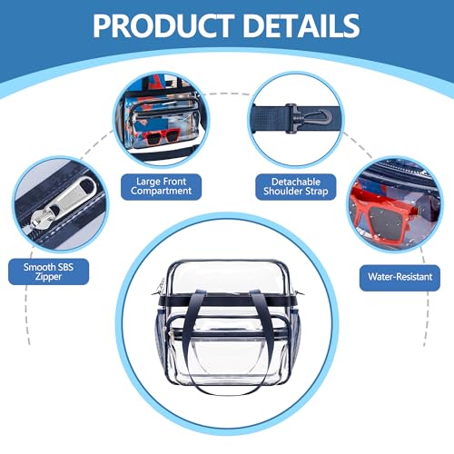 Image of Paxiland Clear Bag for Stadium Events, 12x6x12 inches Tote Bag with Detachable Reinforced Strap for Sports Concert and Work