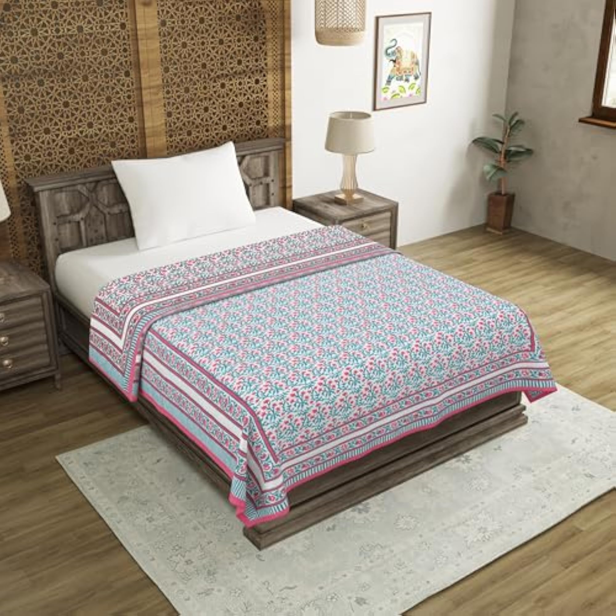 Hand Block Printed Cotton Single Size Reversible Malma Dohar