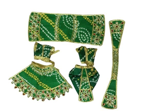 Designer Laced Yugal Jodi Poshak –Cotton Festive Special Dress for Radha Krishna, Ram Sita, Vishnu Laxmi Idols Green Color(1 INCH)-picture-27