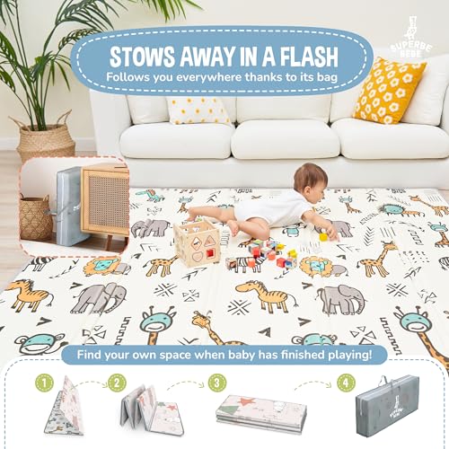 Tapete de bebé acolchoado dobrável – manta de jogos impermeável reversível – tapete e ginásio infantil – presente