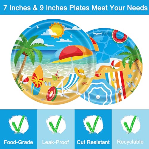 Fesciory PLATES053-BEACH 96 Pcs Beach Birthday Party Plates Napkins Forks Supplies Tableware Set Disposable Paper Beach Theme Decoration thumb #2