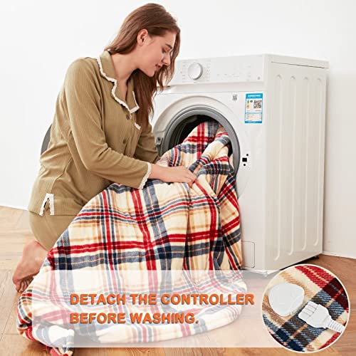 Greenoak Heated Electric Throw Blanket, 10 Heating Levels Electric Lap Thick Blankets For Adults, Soft Heat Electric Blanket Sherpa With 5-Position Timer, Machine Washable (50” X 62”, Beige Plaid) #TOP6