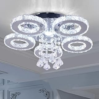 FRIXCHUR Crystal Chandelier LED Ceiling Light 5 Rings Modern Chandelier Light Fitting for Living Room Bedroom Kitchen(Cool White)