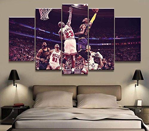 Drucke auf Leinwand Home Decor Modulares Bild Leinwand Gemälde 5 Stück NBA James Vs Jordan Basketball Star Poster Wand zum Leben Cover