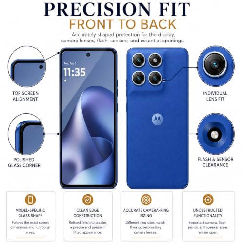Image of ArmourPro Edge to Edge Tempered Glass for Motorola G77 Power with Blue Camera Ring Guard, 9H Screen Protector, Anti-Scratch, Anti-Fingerprint, Bubble-Free Installation Kit