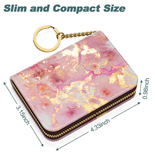 Image of Nipichsha Credit Card Holder, Small RFID Card Wallet for Women, Slim Leather Card Holder Wallet, Gold Pink Marble, 4.33 x 3.15 x 0.98 inches, Fashions