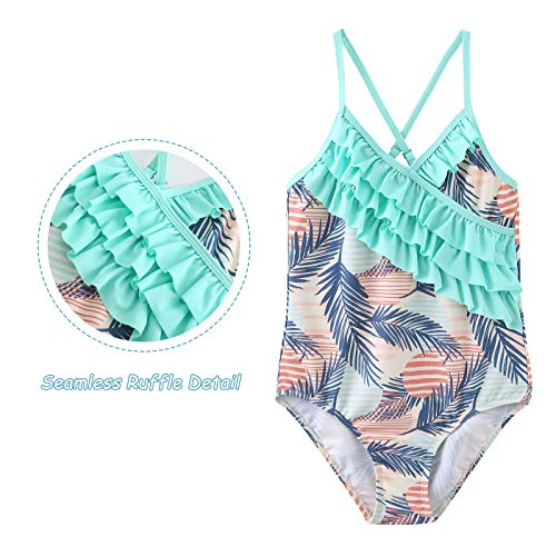 Image of Girls One Piece Swimsuits Hawaiian Ruffle Swimwear Beach Bathing Suit for Summer Vacation